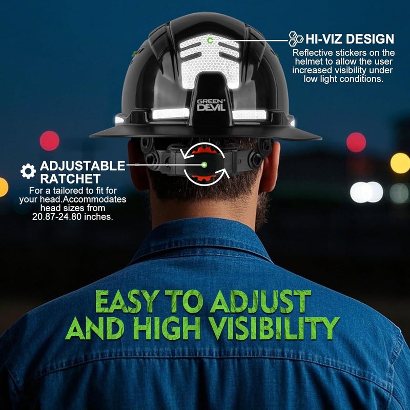 GREEN DEVIL Matrix Full Brim Hard Hat with Headlight Vented Construction Safety Helmet OSHA Approved Cascos De Construccion Work Hardhat for Men&Women - Image 3